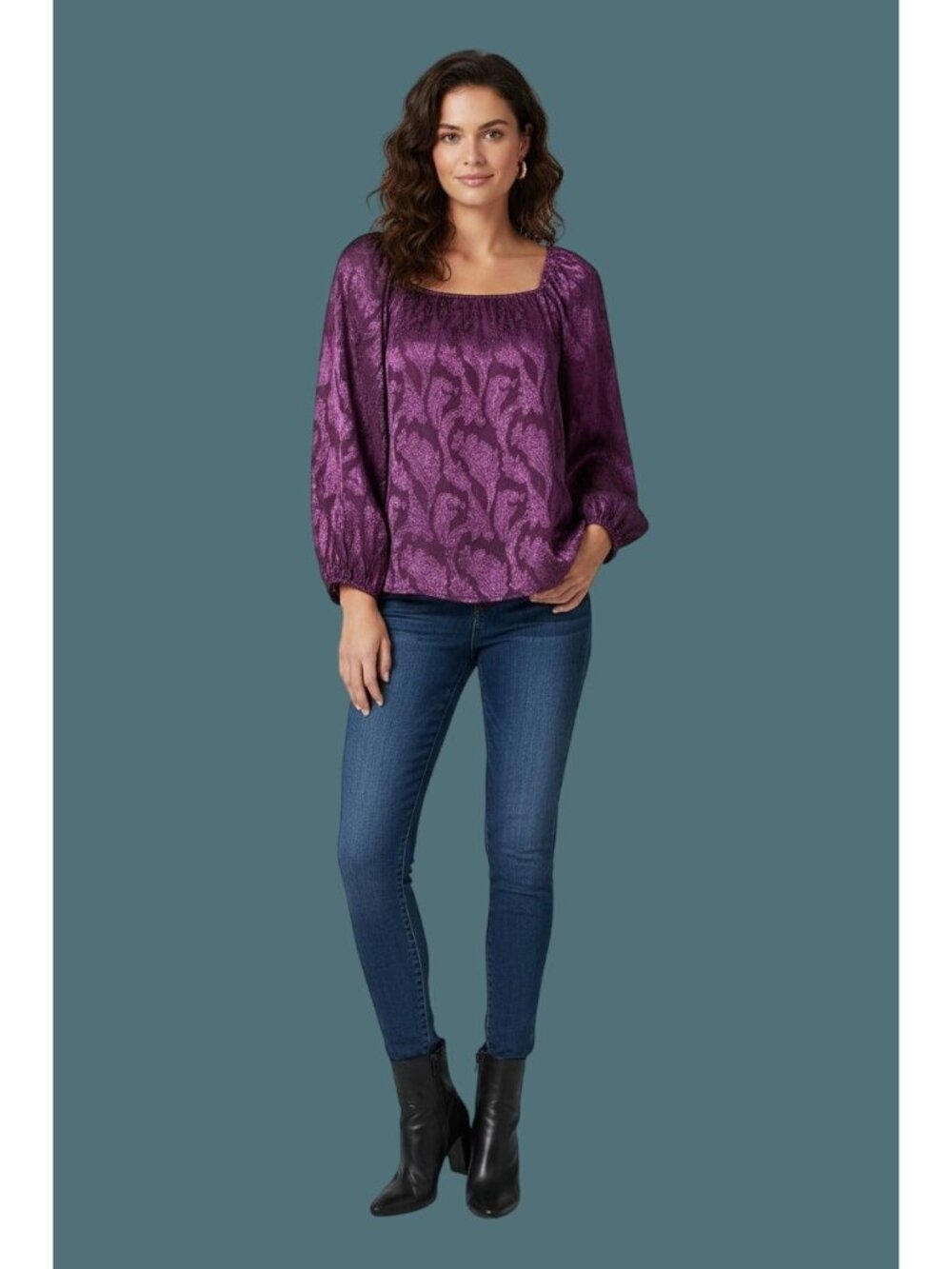 2/$35 Mason & Belle Womens Sheer Plum Feminine Paisley Blouse Size Small